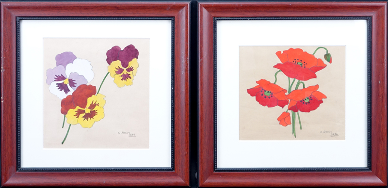 Two (2) 1930's Watercolor Paintings. "Pansies", "Poppies". Both signed C. Rossi 1936. 