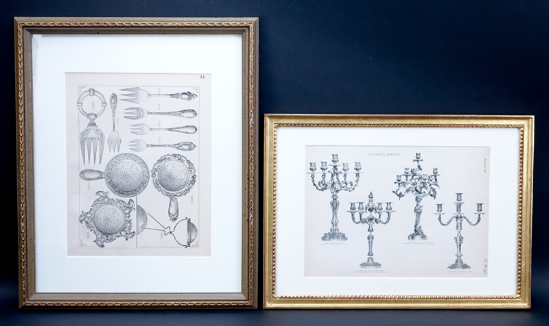 Two (2) 19th Century Silver Catalog Pages. Matted and Framed.