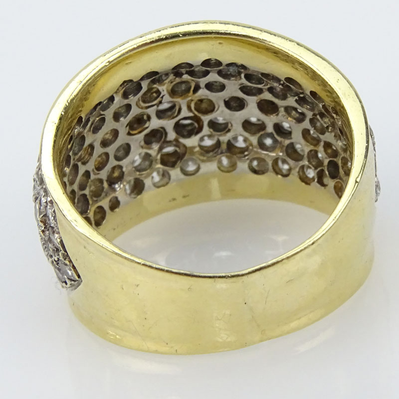 Vintage Approx. 6.0 Carat Pave Set Diamond, 18K and 14 Karat Yellow Gold Dome Ring. 
