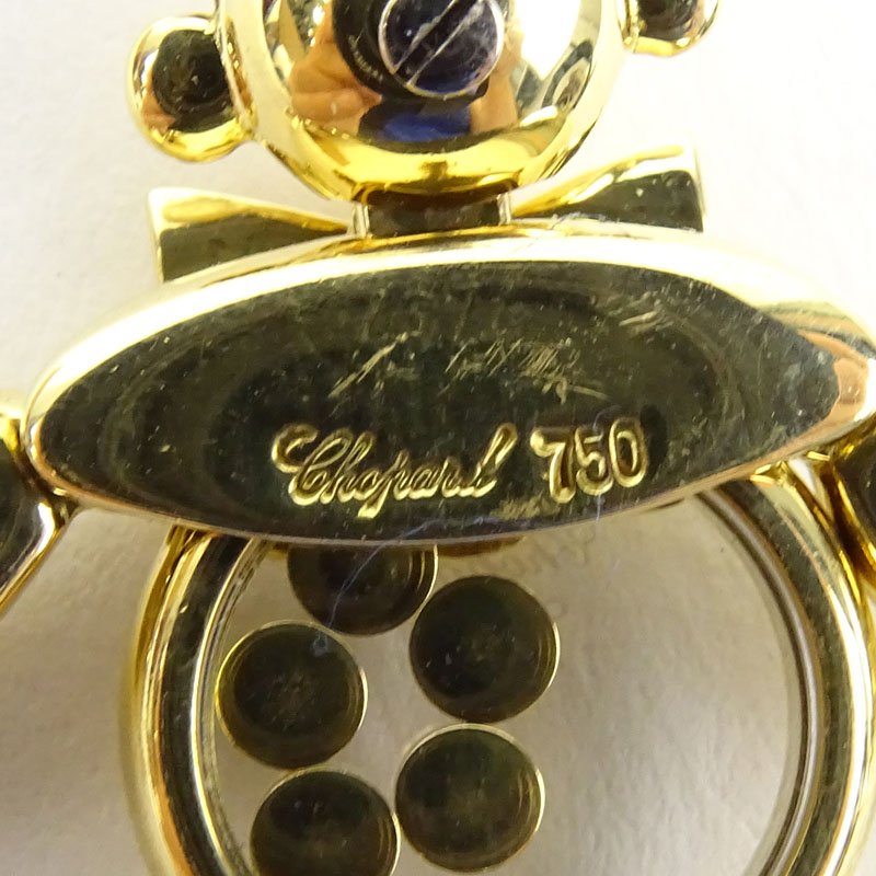 Vintage Chopard Happy Diamond and Multi Gemstone 18 Karat Yellow Gold Articulated Clown Pendant.