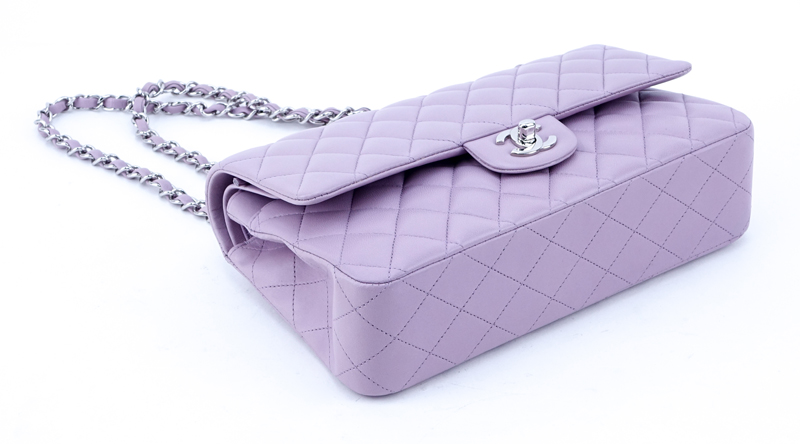 Chanel Lavender Quilted Lambskin Leather Classic Double Flap Bag.