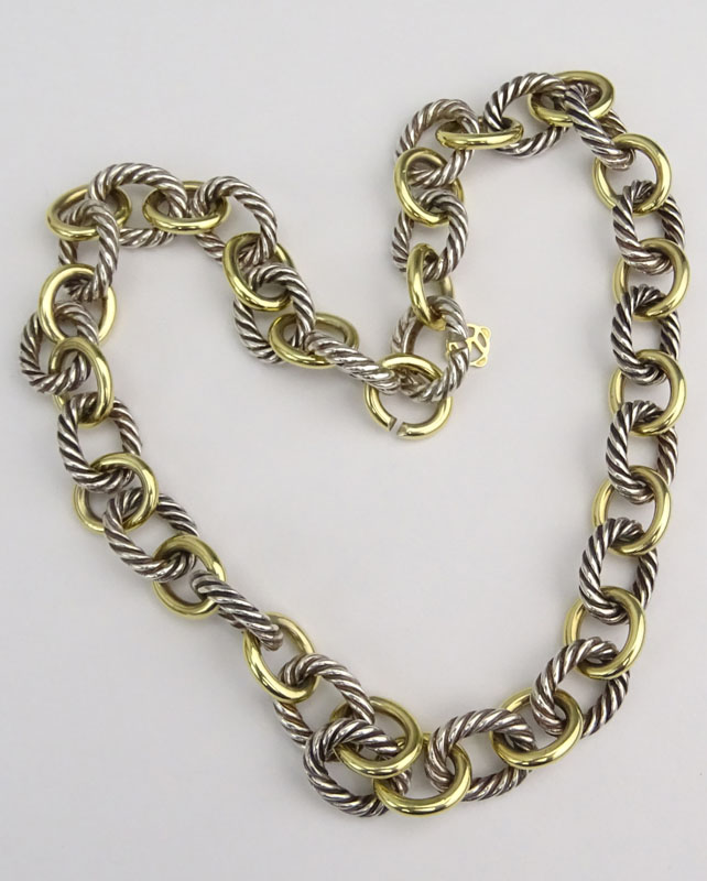 Vintage David Yurman 18 Karat Yellow Gold and Sterling Silver Cable Style Chain Link Necklace.