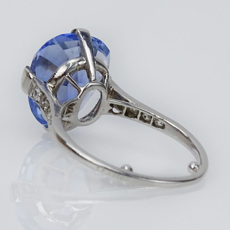 GPL, London Certified Antique 7.11 Carat Pear Shape Natural Unheated Sapphire and Platinum Ring. 