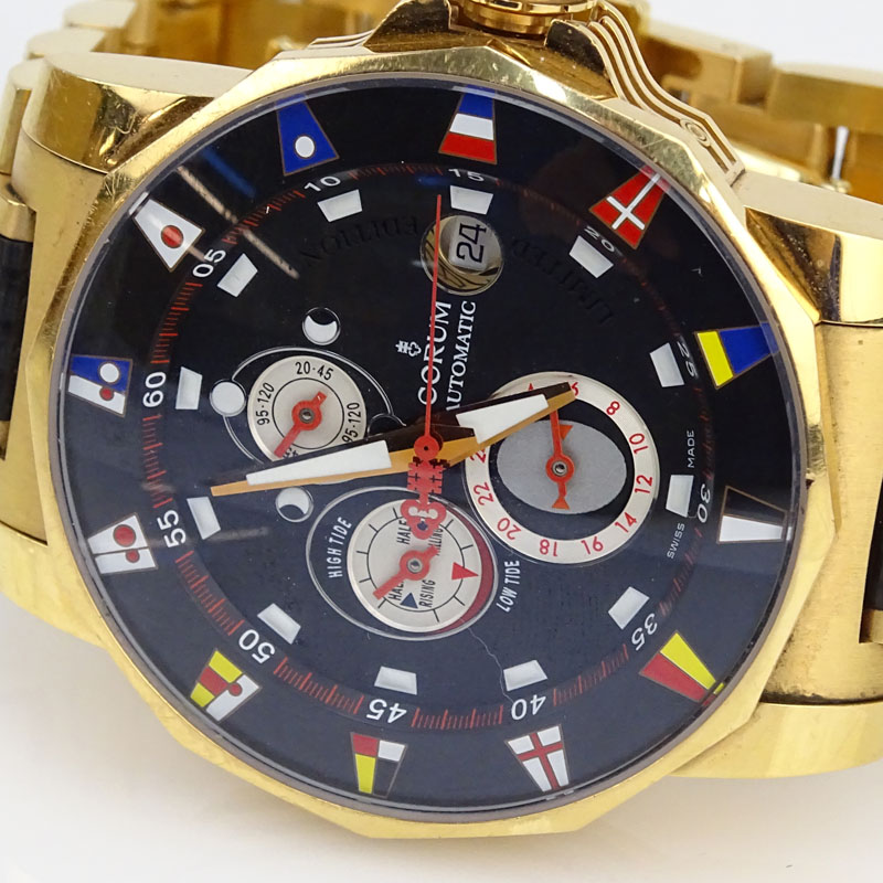 Man's Corum 18 Karat Yellow Gold and Carbon Fibre Admiral's Cup Bracelet Watch.