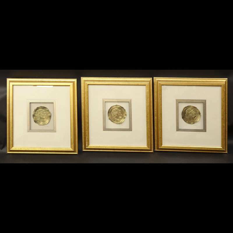 Harris Strong, American (1920-2006) Neoclassical Triptych Wall Art. Includes three artworks from the "Roman Coin" series.