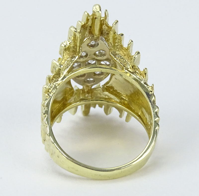 Vintage Approx. .90 Carat Round Brilliant Cut Diamond and 14 Karat Yellow Gold Cluster Ring.