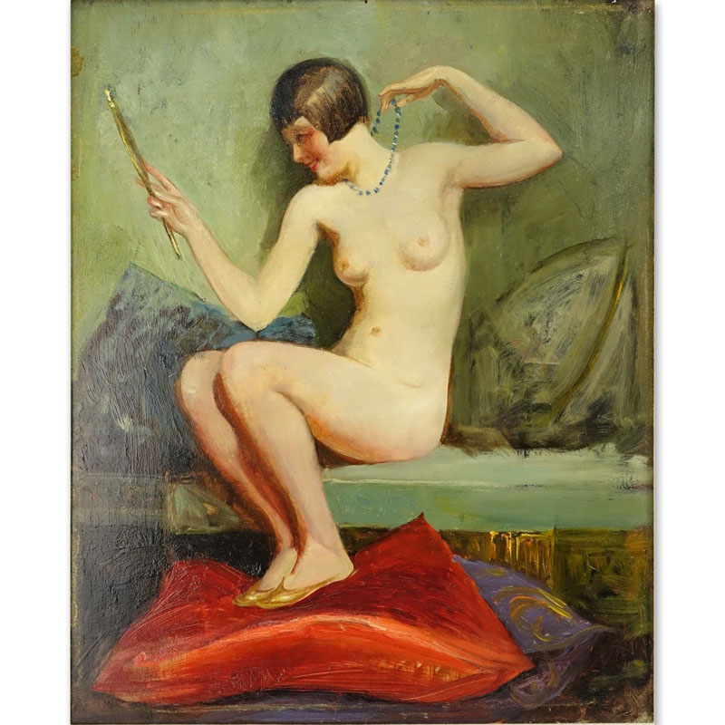 1920's Oil On Wood Panel "Female Nude". 