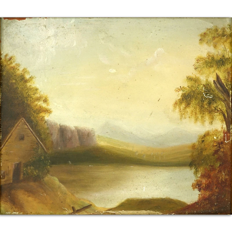19th C Oil On Board "Mountain Landscape". 