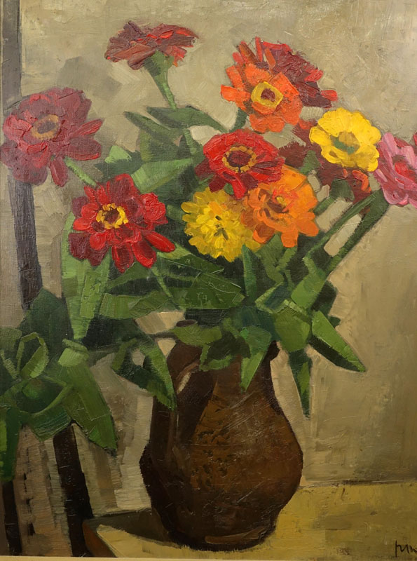 Walter Mafli, Swiss/French  (b. 1915) Oil on Canvas Still Life Flowers Signed and Dated 1979 Lower Right. Good condition. 