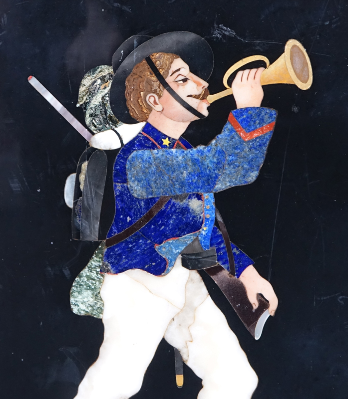 Vintage Pietra Dura Plaque. "Man With Horn".
