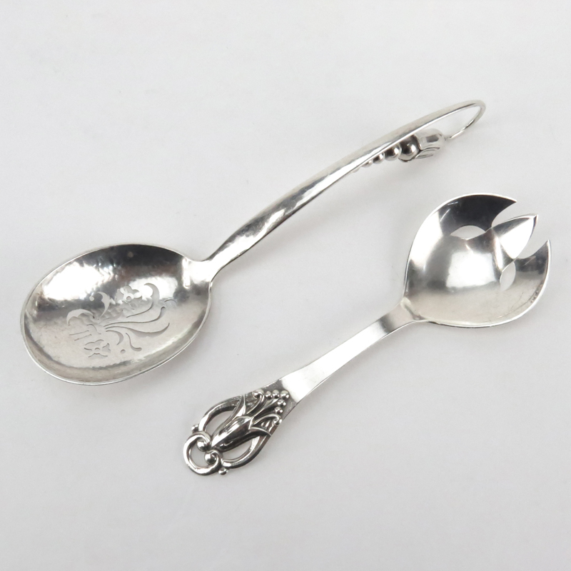 Two (2) Danish Sterling Silver Hand Wrought Serving Pieces.