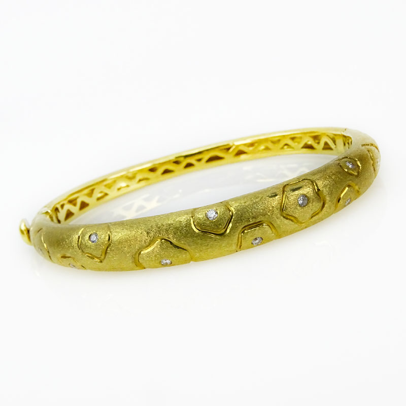 Vintage 18 Karat Yellow Gold Bangle Bracelet set with Approx. .25 Carat Round Cut Diamonds.