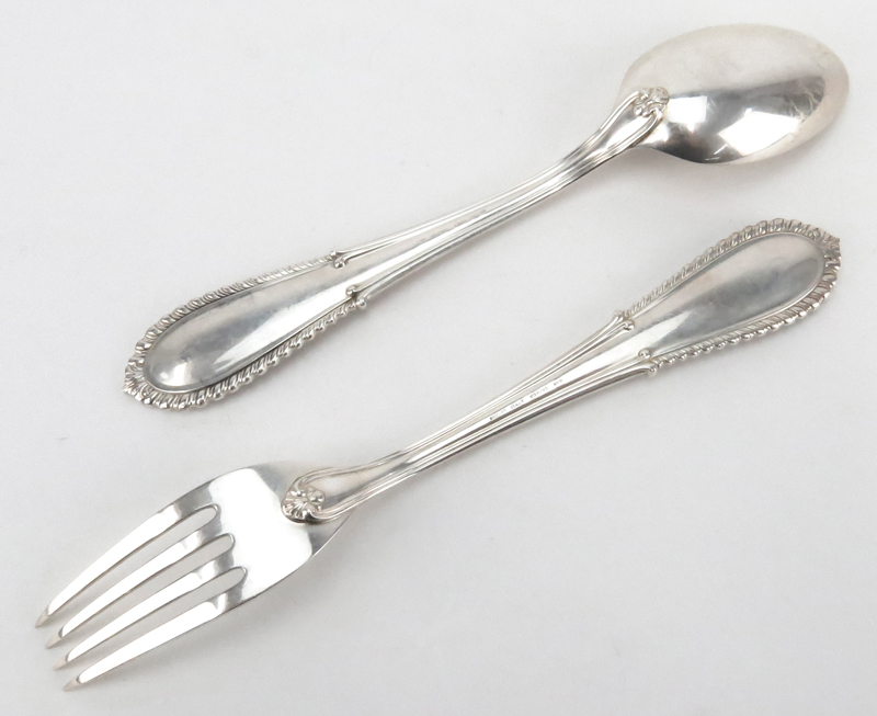 Buccellati "Villa D’Este" Sterling Silver Salad Set. Stamped "sterling, Italy" with makers mark on handle.