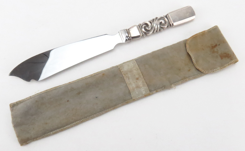 Georg Jensen "Scroll" Sterling Handled Fish Knife with Original Pouch. 