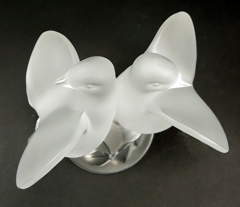 Lalique "Ariane Doves" Clear and Frosted Crystal Group. 