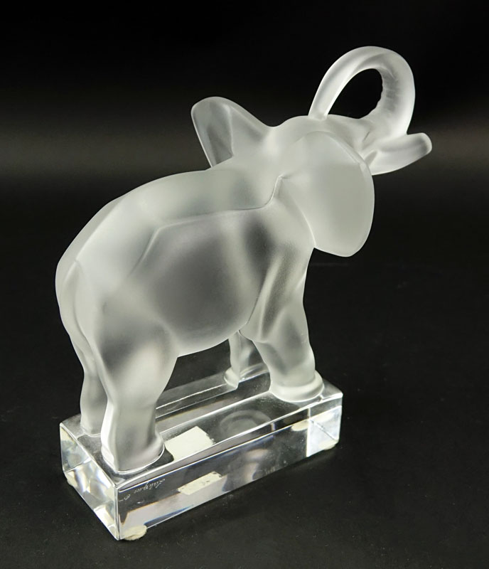 Lalique Clear and Frosted Crystal Elephant Paperweight.