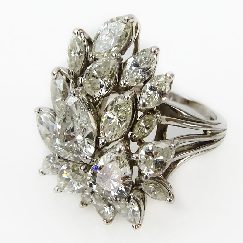 Vintage Approx. 4.0 Carat Pear Shape and Marquis Cut Diamond and Platinum Cluster Ring.