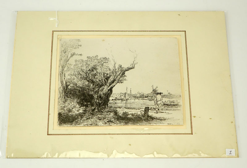 After: Rembrandt Van Rijn, Dutch (1606-1669) Etching "The Omval". Signed and dated in plate Rembrandt 1645.