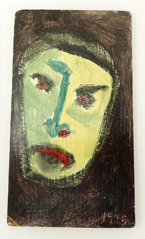 Two (2) German Expressionist Oil On Card Paintings "Portrait" Unsigned, bears date 1945. 