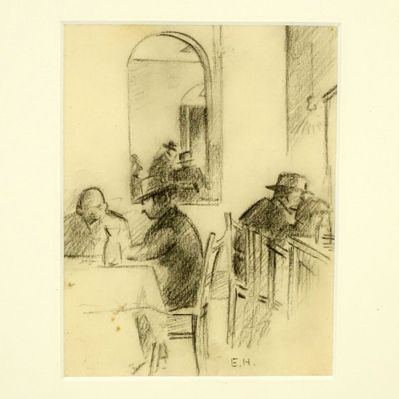 American School Pencil On Paper "Figures In A Restaurant". 
