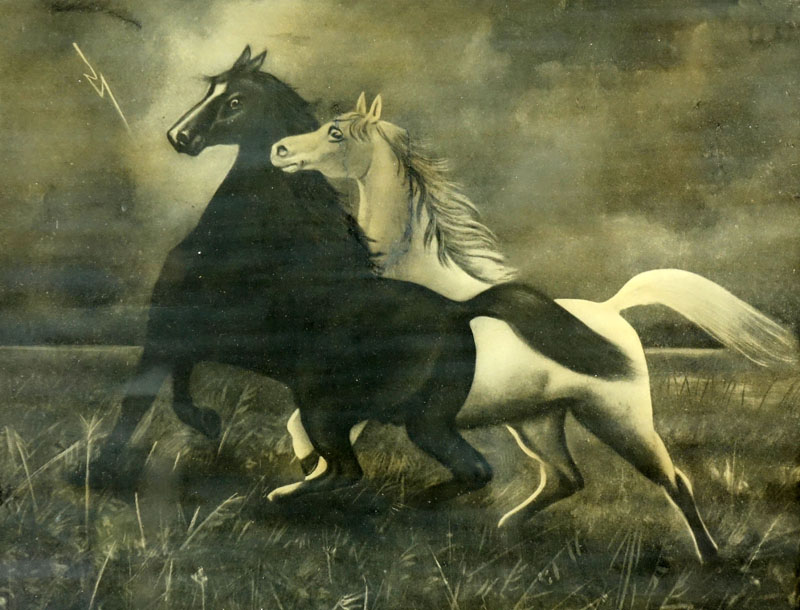 Henri Leroy, French (b. 1851) Chromolithograph "Spirited Horses" .