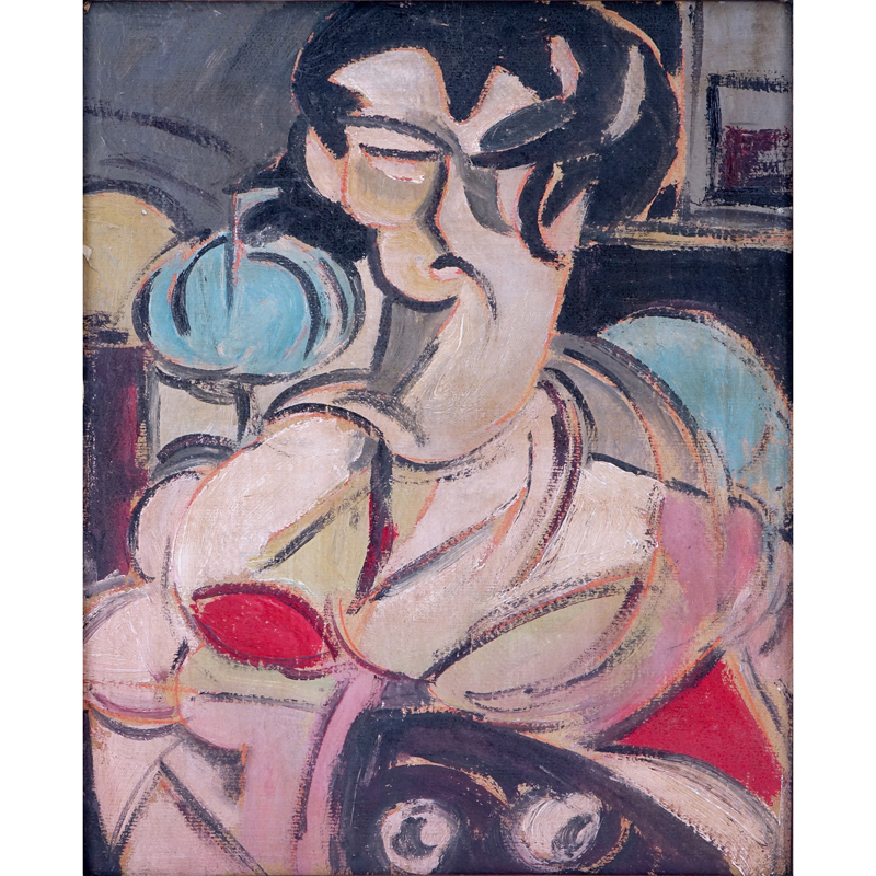 1930's Oil On Card "Abstract Portrait Of A Woman". 