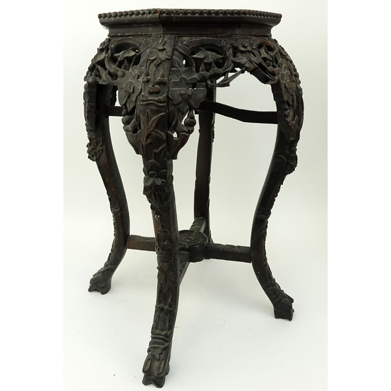 19/20th Century Chinese Craved Marble Top Plant Stand.