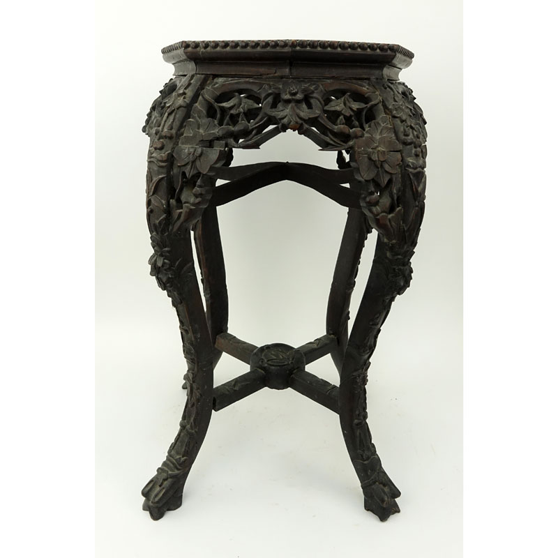 19/20th Century Chinese Craved Marble Top Plant Stand.