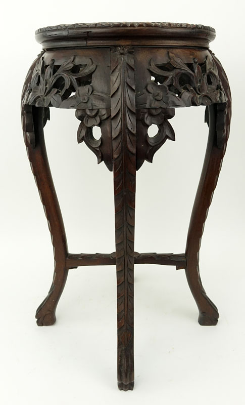 19/20th Century Chinese Carved Marble Top Plant Stand.