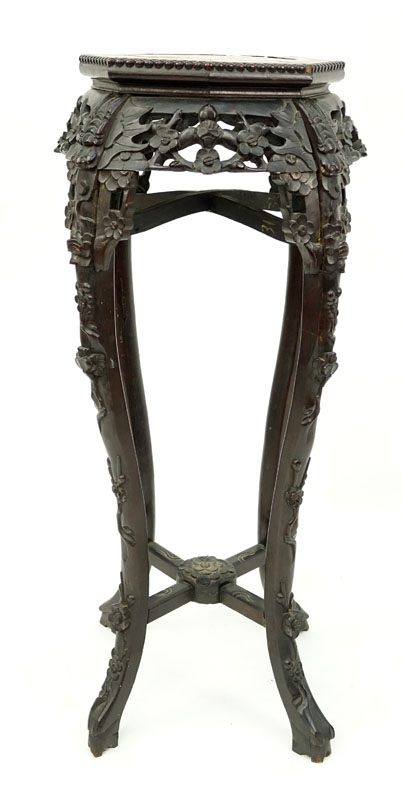 19/20th Century Chinese Carved Marble Top Plant Stand.