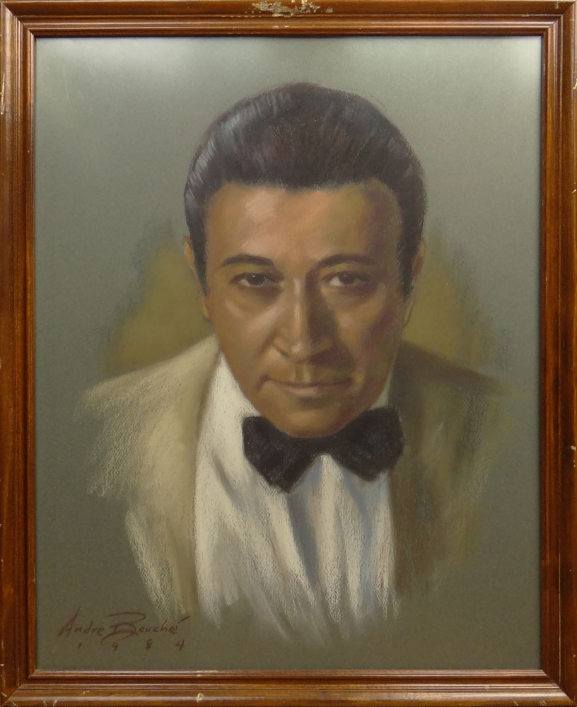 Andre Bouche, American  (1928 - 1989) Pastel on Paper "George Raft" Signed Lower left Andre Bouche 1984. 