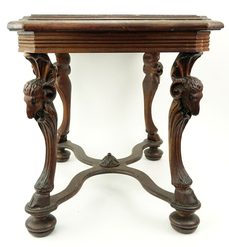 Mid Century Neoclassical Style Carved Wood Center Table with Marble Top.