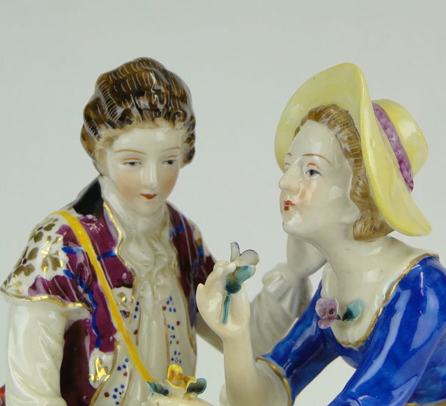 Early 20th Century Japanese Moriyama Meissen-style Painted Porcelain Figural Group "Shepherd and Shepherdess". 