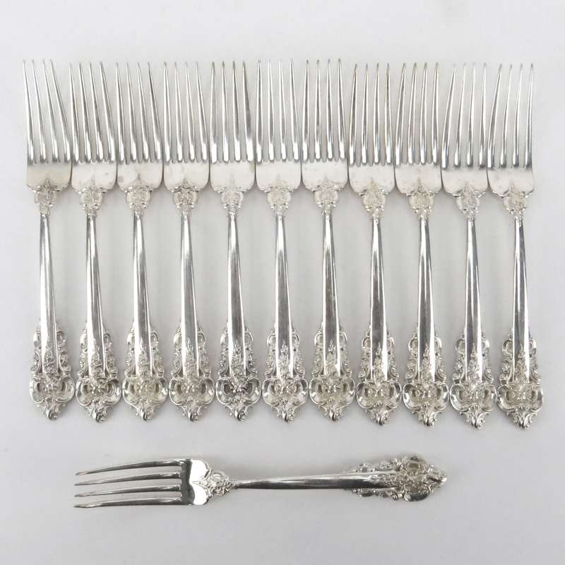 Set of Twelve (12) Wallace "Grand Baroque" Sterling Silver Forks. 