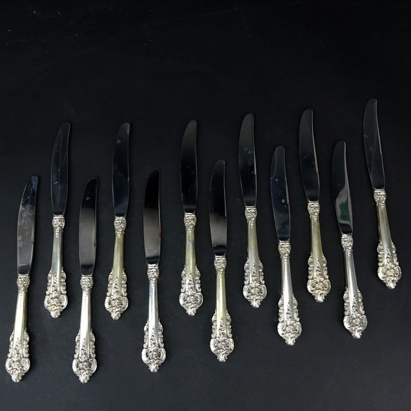 Set of Twelve (12) Wallace "Grand Baroque" Sterling Silver Knives. 