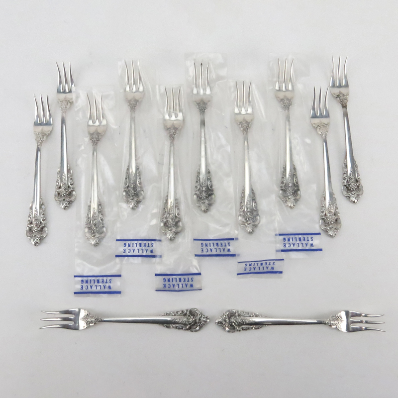 Set of Twelve (12) Wallace "Grand Baroque" Sterling Silver Cocktail/Seafood Forks. 