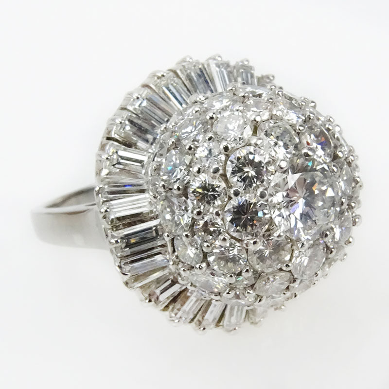 Van Cleef & Arpels Style Approx. 6.15 Carat TW Round Brilliant and Baguette Cut Diamond and Platinum Dome Ring.