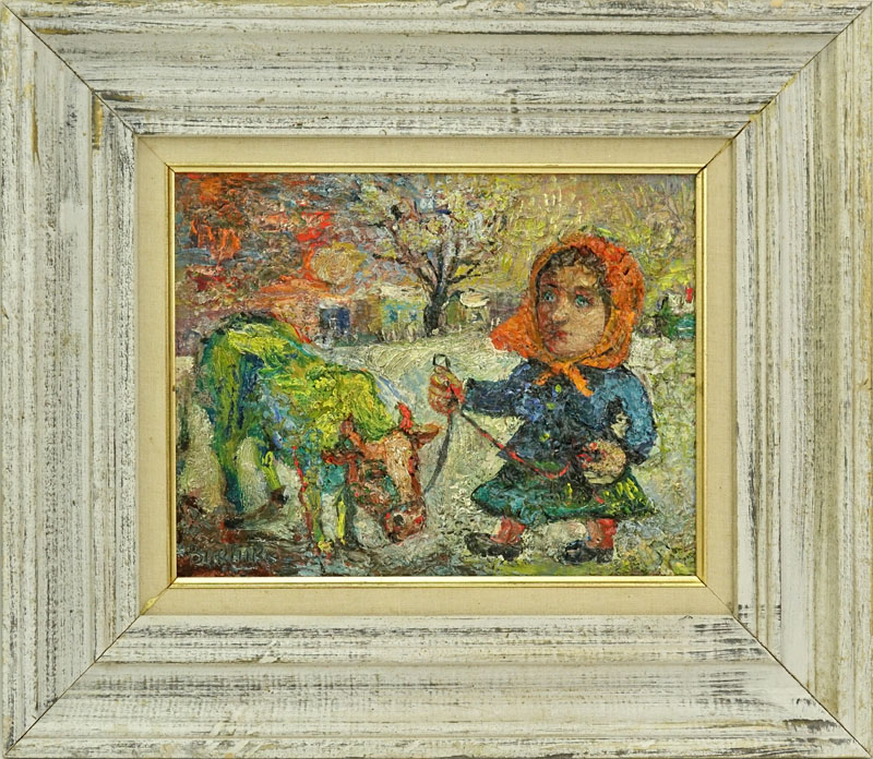 David Burliuk, Ukrainian/American (1882- 1967) "Woman with a Cow" Oil on Canvas 