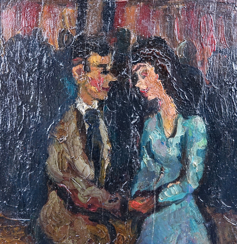Ferdinand Stransky, Austrian (1904 - 1981) Oil on masonite "Couple At The Fair".