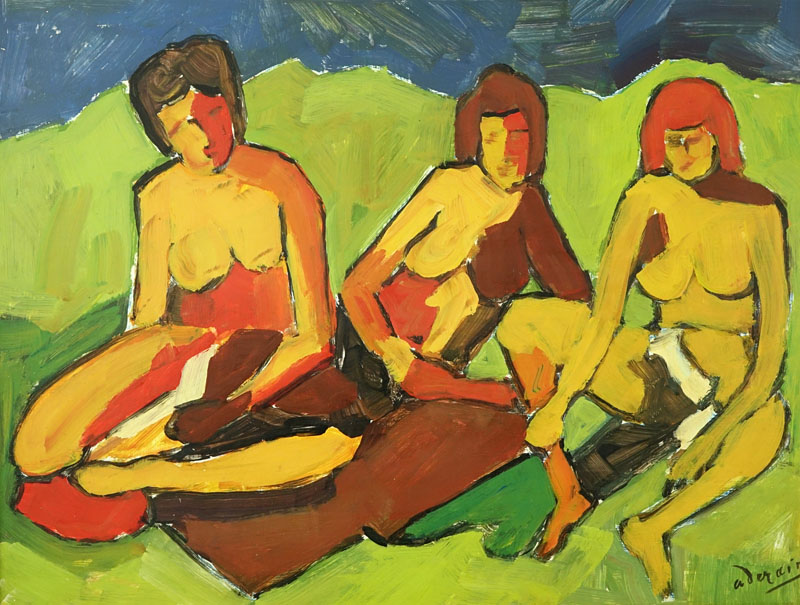 Attributed to: André Derain, French (1880-1954) Oil on Panel, Nudes in Landscape. 