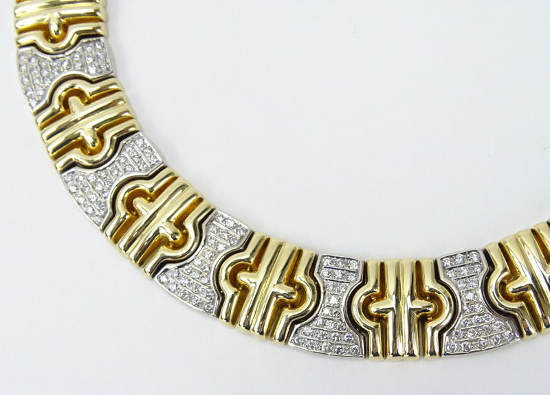Vintage Approx. 3.60 Carat Pave Set Diamond and 14 Karat Yellow Gold Flat Choker Necklace.