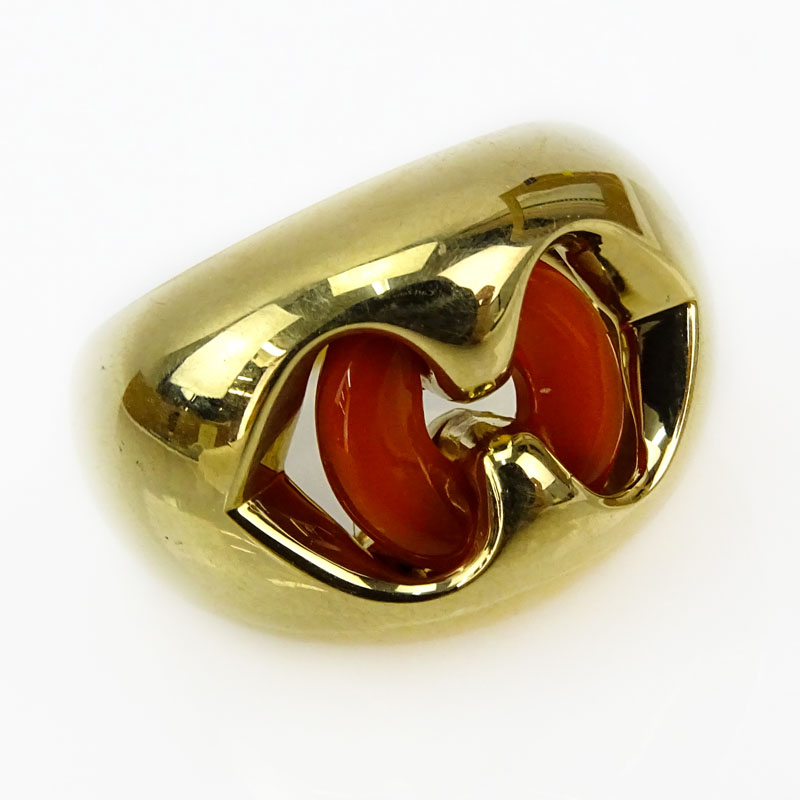 Vintage Bulgari 18 Karat Yellow Gold and Carved Carnelian Ring.