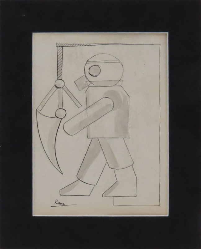 After Ruggero Alfredo Michahelles, Italian (1898 - 1976) Ink and wash on paper "Futuristic Figure".