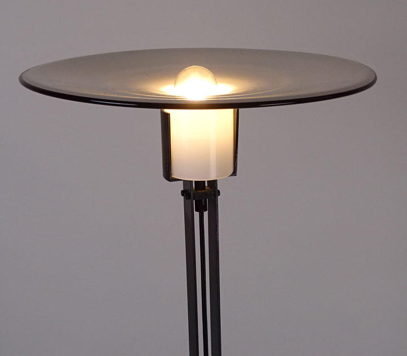 VeArt (Italian, XX) Modernist Lampada da Terra (floor lamp). Painted metal frame with white and black trimmed art glass shade. 