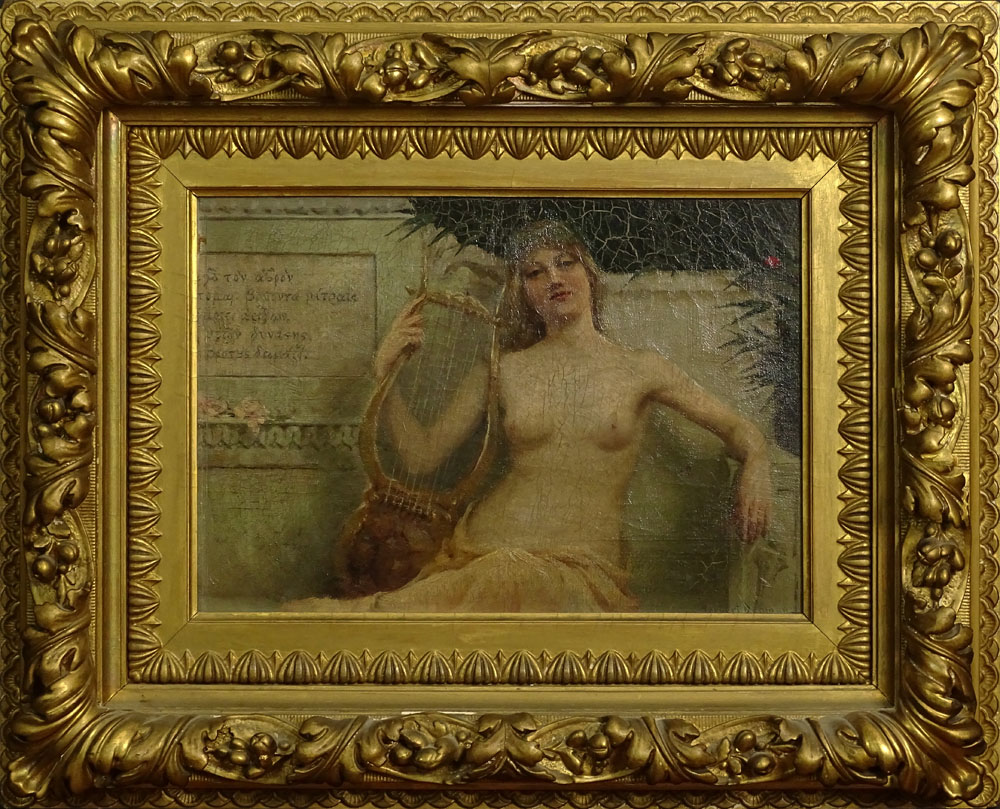 Herbert Denman, American (1855-1903) Oil on canvas, "Nude with Lyre". 