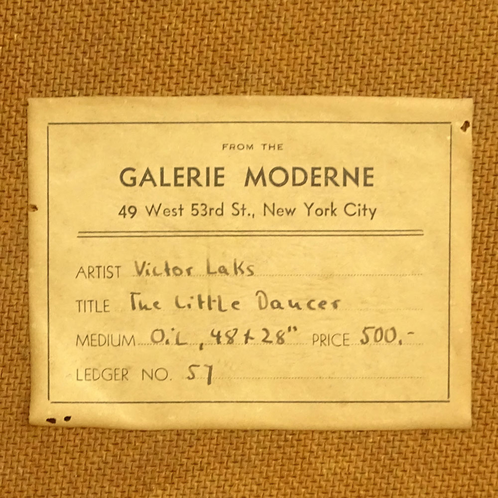 Victor Laks, French (1924) Oil on masonite "The Little Dancer" Signed V. Laks '53 Lower Left. 