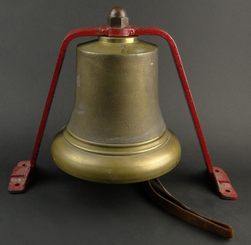 20th Century English Brass Fire Engine Bell with Iron Mounting Bracket.