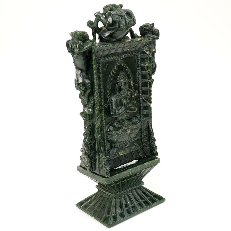 Early 20th Century Chinese Carved Dark Green Jade Ceremonial Plaque.