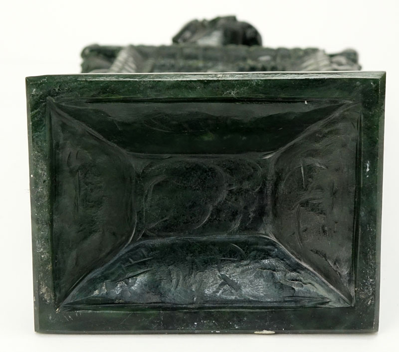 Early 20th Century Chinese Carved Dark Green Jade Ceremonial Plaque.