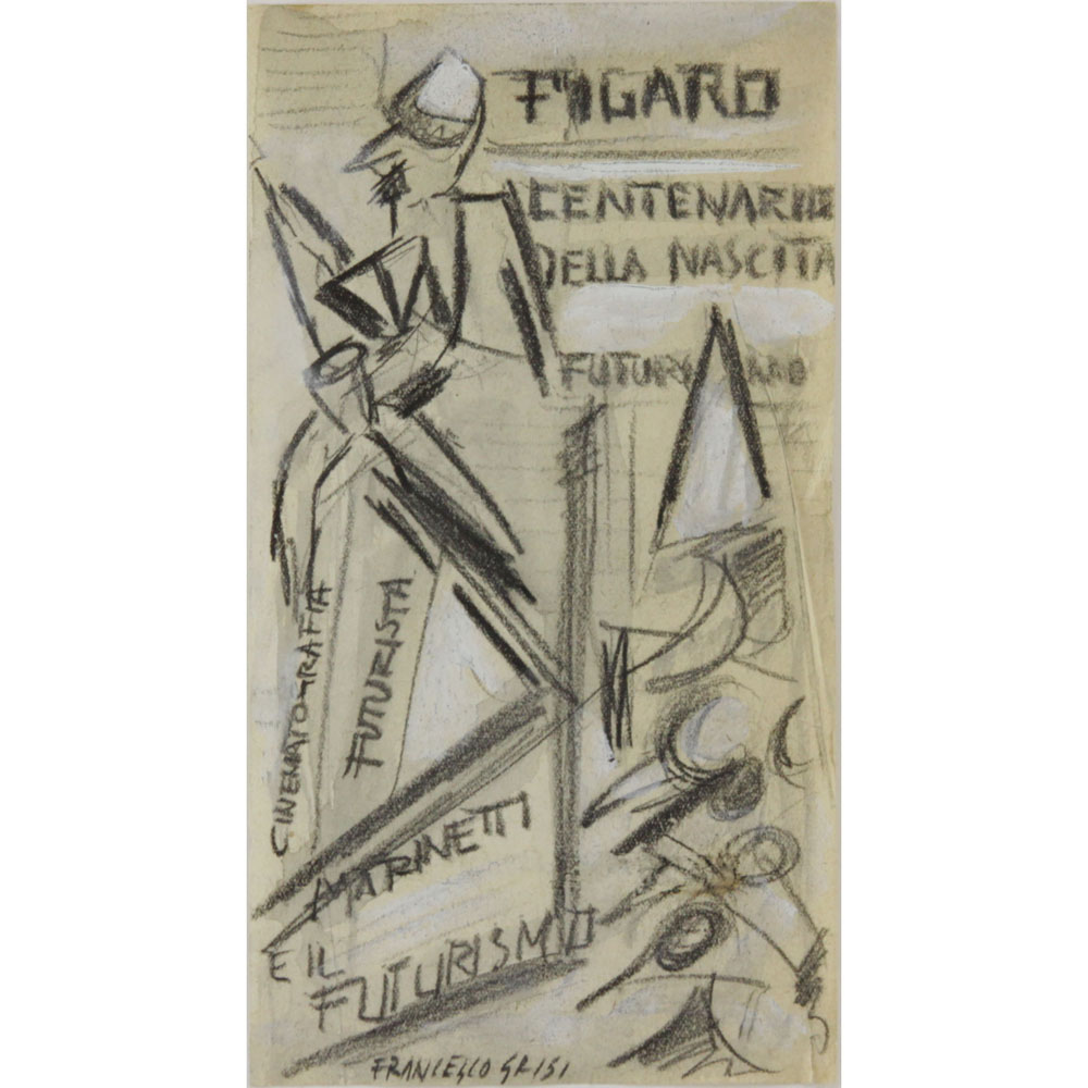 Francesco Grisi, Italian (1927-1999), Charcoal and Gouache on Paper, Futurist Sketch. 
